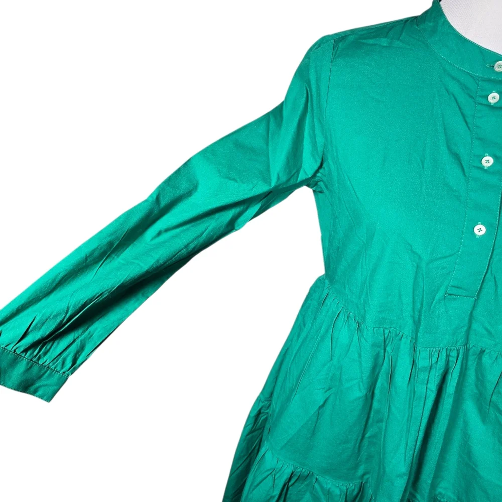J. Crew J.Crew XS Green Long Sleeve Stretch Cotton Tiered Dress